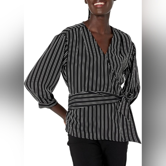 Calvin Klein Black Stripe Wrap Style Blouse - Picture 1 of 14